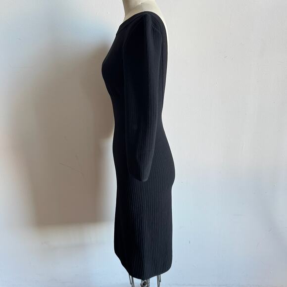 ALAÏA Black Ribbed Virgin Wool Little Black Dress - Picture 5 of 11